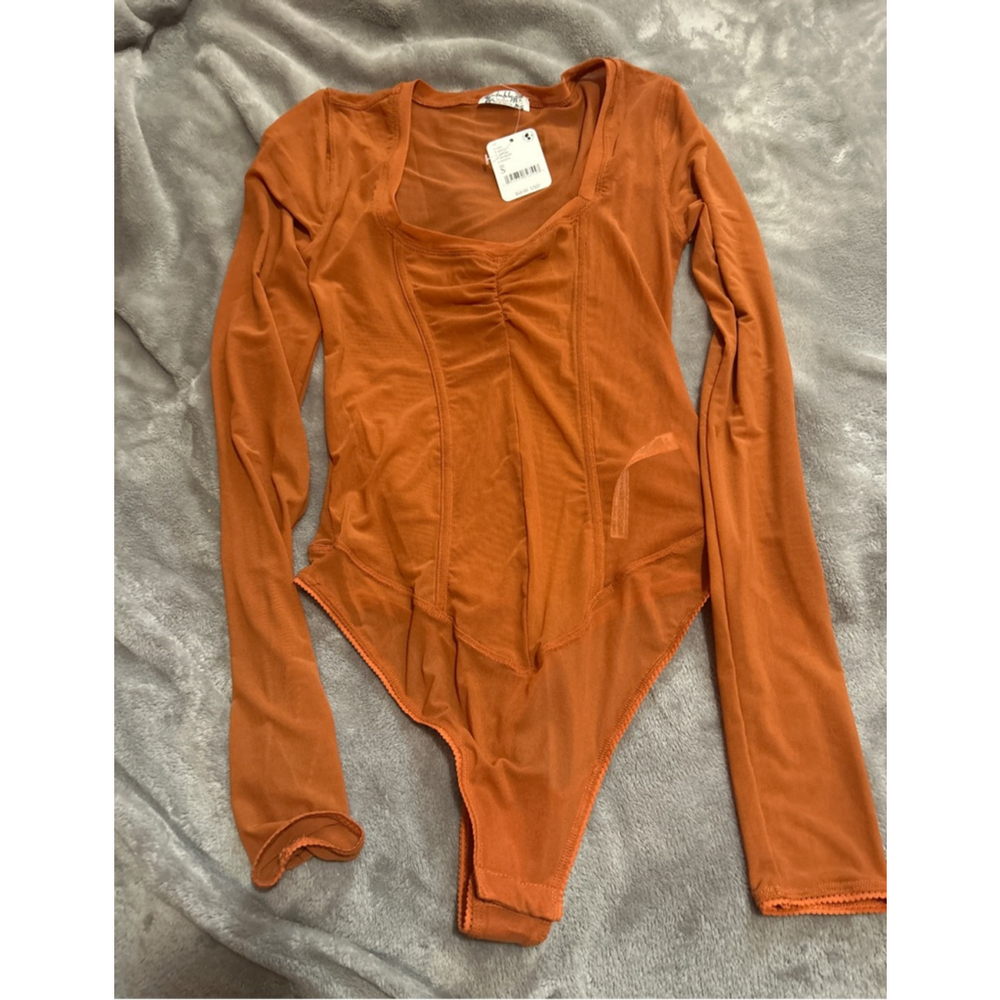 Women's Free People Orange Long Sleeve Bodysuit S